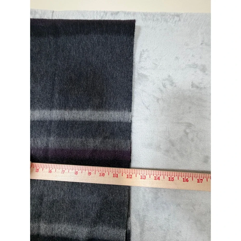Nordstrom Lambswool Scarf Mens Gray Purple Striped Fringe Winter 78